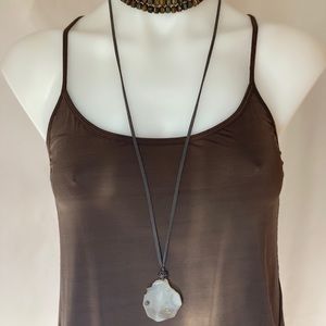 Leather and stone necklace